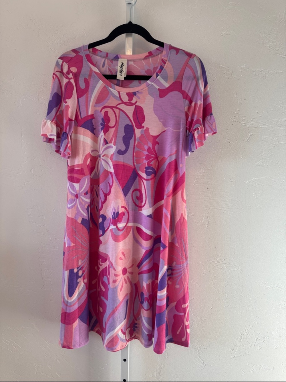 D130 Haptics Pink Floral Ruffle Short Sleeve Dress with Pockets - Picture 2 of 8